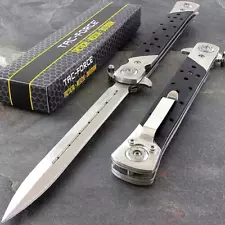 12.25 TAC-FORCE BLACK STILETTO POCKET KNIFE STAINLESS STEEL WOOD HANDLE + P-CLIP