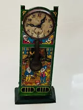 Old Antique German Ges Gesch Tinplate Grandfather Clock Toy Gnomes Toadstools ￼