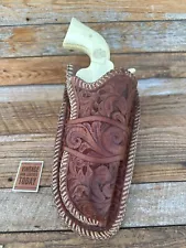 Vintage Brown Leather Hand Floral Carved SA Revolver For Ruger Vaquero Holster