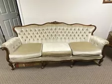 Italian Provincial Carved Wood and Upholstered Sofa Couch Part Of 2 Piece Set