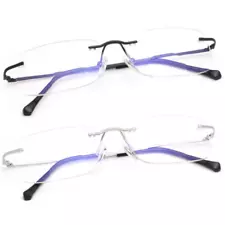 Rimless Clear Bifocal Reading Glasses Blue Light Blocking Readers for Men Women