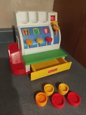 Fisher Price 1994 Cash Register Toy with some coins, works.