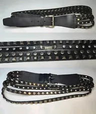 Guess Studded Wide Strappy Belt Black Leather Grunge Vtg Rhinestones 26"-30"