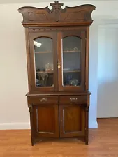 Antique China Cabinet w/glass doors, 3 shelves, cabinet, 2 Drawers