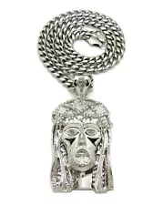 NEW ICE BLING JESUS FACE PIECE WITH 9mm 30" STAINLESS STEEL MIAMI CUBAN CHAIN