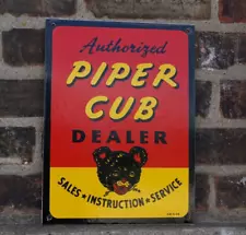 VINTAGE PIPER CUB PORCELAIN SIGN AVIATION AIRPLANE FLYING SERVICE SALES RARE AD