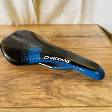 Chromag Moon Titanium Rail Saddle Black Leather Blue Accents 135mm