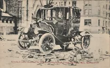 1913 Dayton Ohio PC Women Looking At Flood Wrecked Car Auto Deserted By Owner Oh