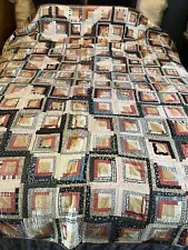 Antique Handmade Log cabin Quilt Late 1800s Handstitched