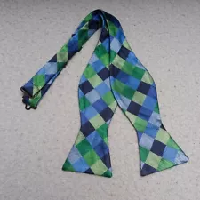 Hammer Made Silk Bow Tie Mens Blue Green Color Block Necktie