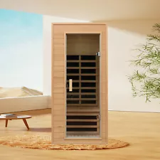 Far Infrared Indoor Sauna for 1 Person Home Saunas Cabinet Hemlock Detox 1290W