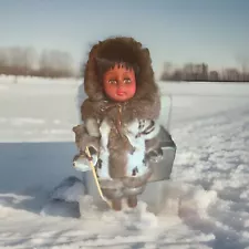 Inuit Eskimo Doll Native Alaskan Girl Leather Real Fur Sleepy Eyes Vintage