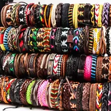 Wholesale lot 30pcs Mix Style Genuine Handmade Leather Cuff Bracelets Wristband