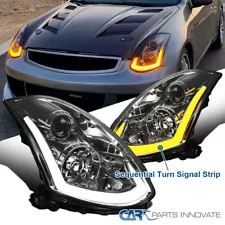 Fit 2003-2007 Infiniti G35 Coupe Sequential LED Signal Projector Headlight Smoke