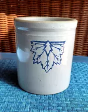 New ListingWestern Upside Down Blue Leaf Rare Mark Stoneware Crock 5 1/4” Vintage Farmhouse