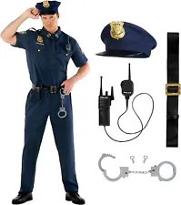 Men`s Police Officer Costume Adult Patrol Cop Uniform + Hat Accessories M - 2XL