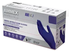 AMMEX Indigo Nitrile Disposable Exam/Medical Gloves 3 Mil Latex-Free, Box of 100