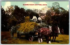 Horses Pulling a Hay Wagon Near Dayton, Ohio OH - Postcard