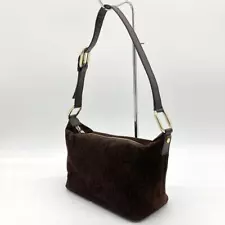 CELINE Shoulder Bag C Macadam Pattern Suede Dark Brown Size H15xW23xD11.5cm