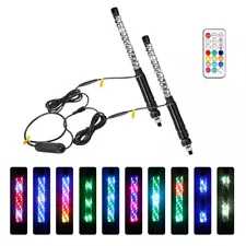 Pair Spiral RGB LED Lighted Whip Antenna w/Remote Smoked ATV UTV Boat Motorcycle