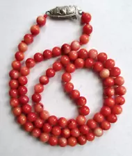 Antique Genuine RED CORAL 4mm Polished Round Beads Single Strand NECKLACE