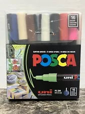 POSCA Acrylic Paint Marker Set, Water-based, 16 Colors, PC-3M Fine Point