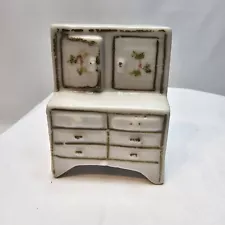 Vtg Miniature Porcelain Cabinet Hoosier Occupied Japan White Floral Gold Trim