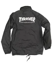 HUF JACKET Mens M WORLDWIDE x THRASHER Snap Windbreaker Lined Black