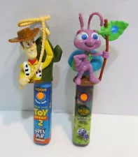 WOODY TOY STORY 2 & A BUG'S LIFE SPIN POP CANDY TOYS c. 1999 1 WORKS 1 DOESN'T