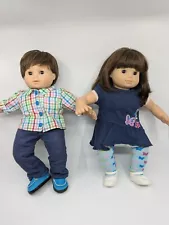 American Girl Bitty Twins With Brunette Hair - Brown Eyes Boy & Girl + Outfits