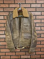 Vintage Authentic WW2 Pilots Brown Leather Bomber Jacket Read Description