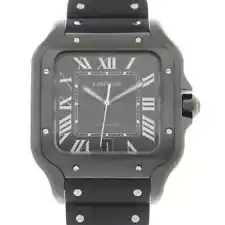 Cartier Santos Large Model Automatic Black Dial Black Rubber Men's Watch