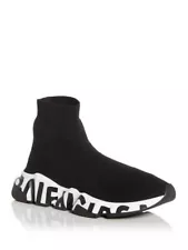 BALENCIAGA Womens Black Contrast Heel Speed Graffiti Toe Wedge Sneakers Shoes 12