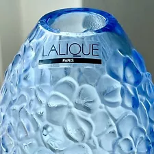 Vintage LALIQUE Paris Frosted Art Glass Crystal “Violeta” Bud Vase Blue Violet