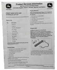 John Deere Installation Instructions Front Quick Hitch & Hydraulic Lift Kit