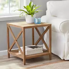 Mainstays Farmhouse Square Side Table with Storage, Rustic Weathered Oak