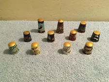 VINTAGE ENAMEL THIMBLE LOT OF 11 PANDA, TURTLE, BIRDS, BUTTERFLY ETC. READ AD