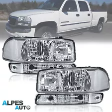 Pair Chrome Headlights w/ Bumper Lamps For 2000-2006 GMC Yukon Sierra 1500 2500