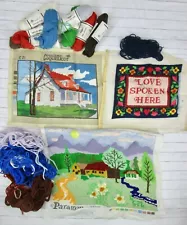 Vintage Needlepoint Picture Kit Lot Mountain Landscape Country House Cabin Love