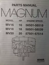 Kohler Magnum MV16 MV18 MV20 Engine Parts (2 Manuals) Garden Tractor 16 18 20 hp