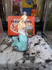 Vintage Old Antique Ceramic Aquarium - Beautiful Blue Tail Mermaid Against Rock