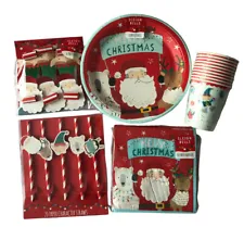 Christmas & Happy New Years Party Table Plates,Cups,Napkins, Straws,Table Cloth