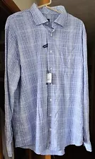 johnnie-O PREP-FORMANCE Long Sleeve Blue Woven Button Up Shirt Mens L NEW