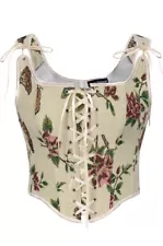 NWT 12 Scarlett Darkness Corset Lace Up Renaissance Ivory Floral Boned Bustier