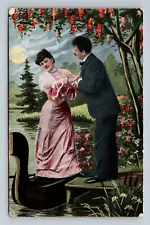 1910s Vintage Postcard Man Suit & Tie Woman Lovely Dress Norge Norway Stamp