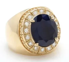 7.85 Carat Natural Sapphire and Diamonds in 14K Solid Yellow Gold Men’s Ring