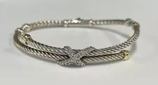 David Yurman X Bypass Diamond Cable Bracelet Sterling Silver 6 1/2"