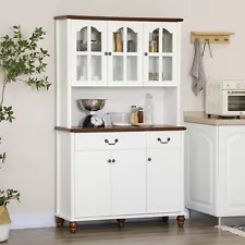 HOMCOM Kitchen Buffet with Hutch 6 Door 2 Drawer Adjustable Shelves White