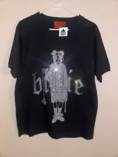 Blohsh Billie Eilish Rhinestoned Leave Me Alone Ringer Black Shirt Medium NEW