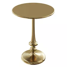 Side Table Iron Pedestal Antiqued Brass Finish Vintage Living Room Furniture